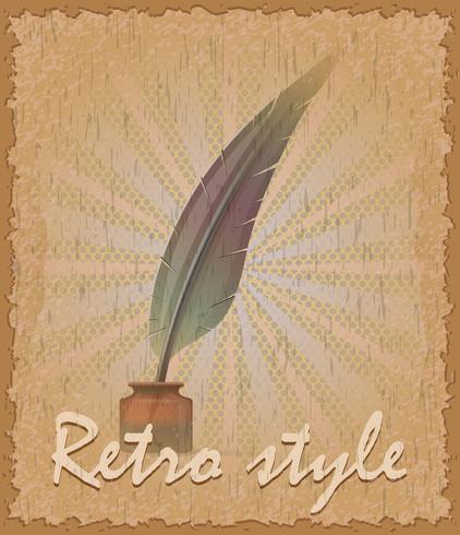 retro style poster old feather and inkwell vector illustration