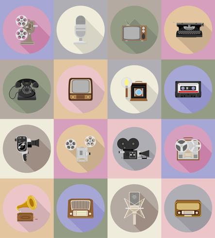 Ilustración de vectores de iconos planos multimedia vintage retro antiguos