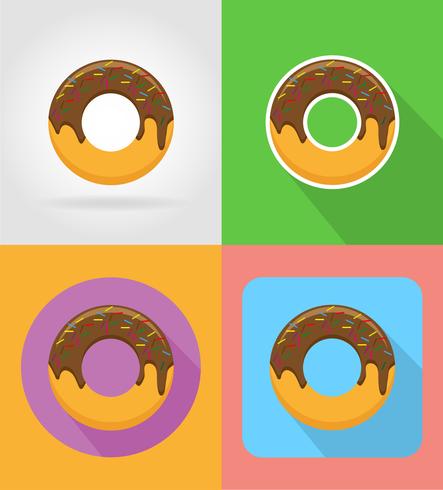 Iconos planos de donut de comida rápida con la ilustración de vector de sombra