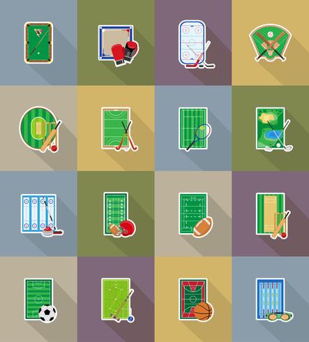 Estadio del patio de recreo y campo para iconos planos de juegos de deportes ilustración vectorial vector