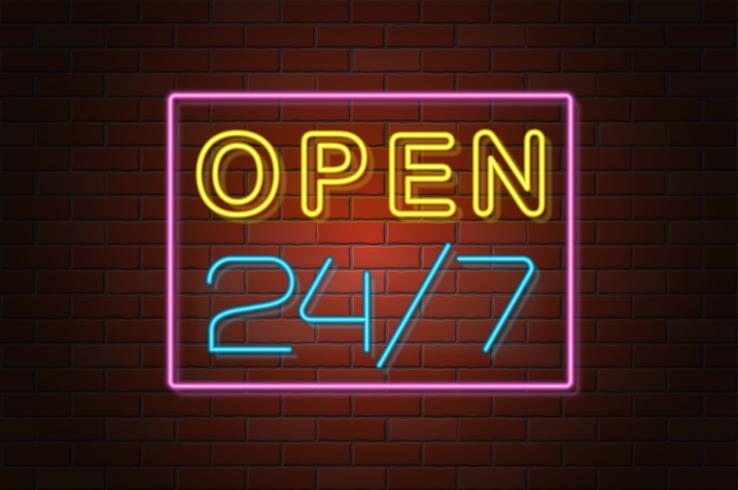 glowing neon signboard open vector illustration