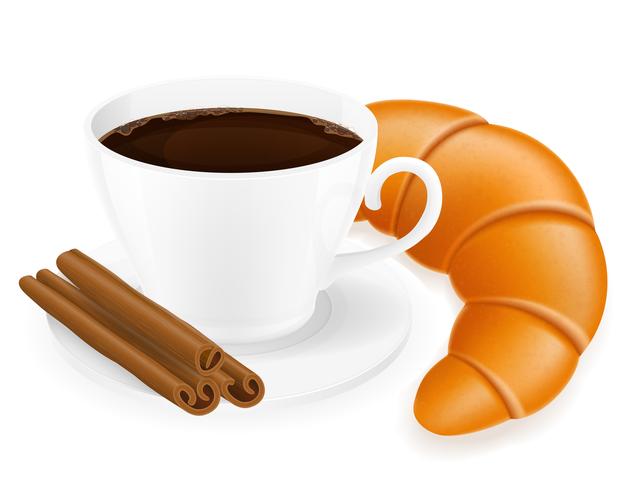 cup of coffee and croissant vector illustration