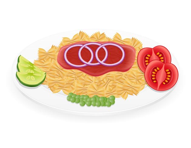 pasta on a plate with vegetables vector illustration