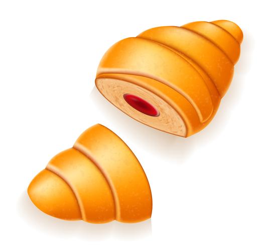 crispy croissant with the broken cherry or strawberry filling vector illustration