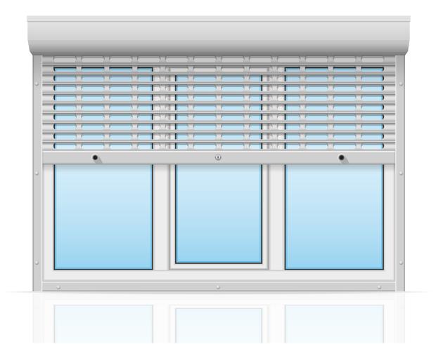 Ventana de plástico detrás de persianas metálicas perforadas ilustración vectorial vector