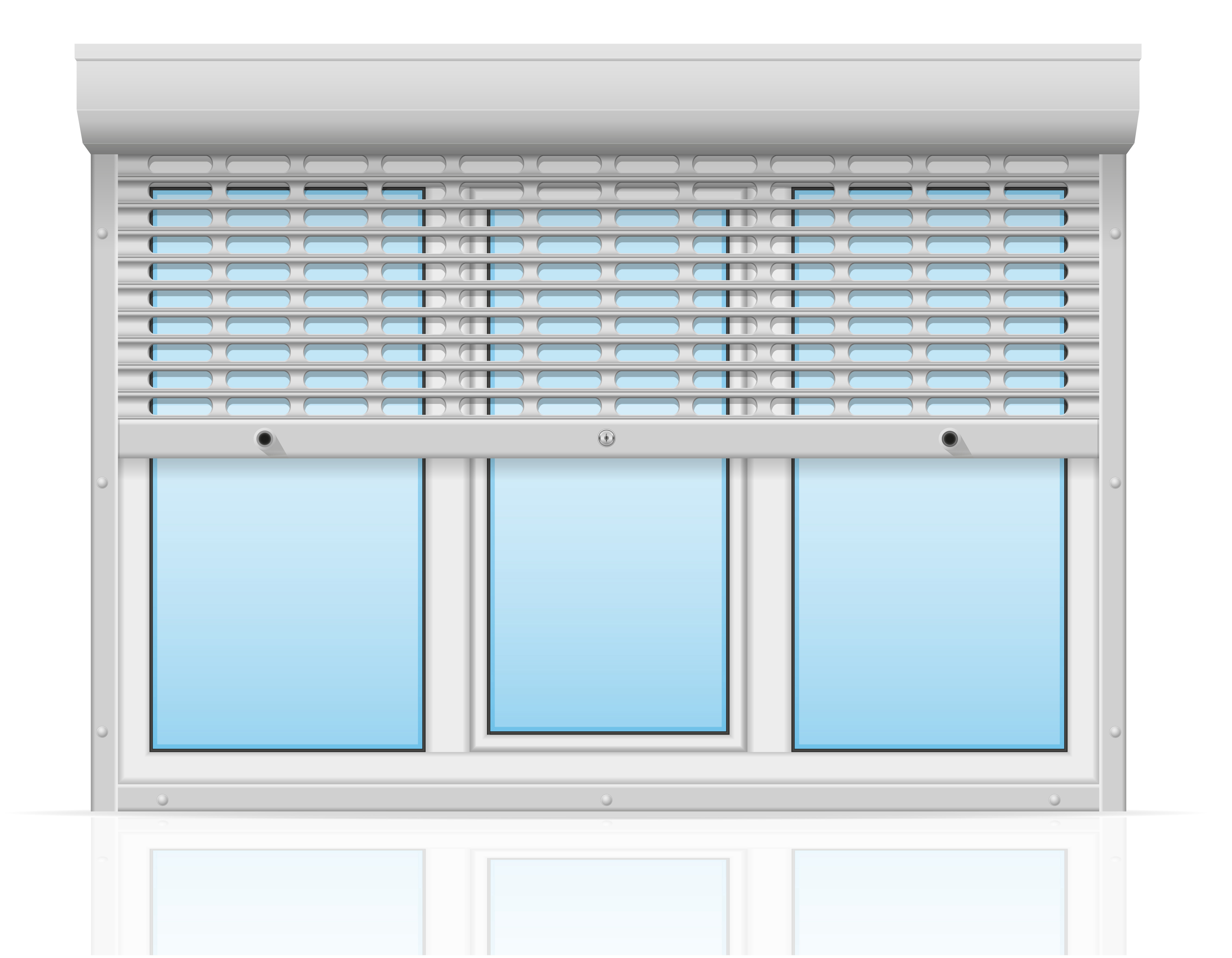 plastic window behind metal perforated rolling shutters vector