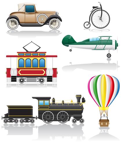 conjunto de iconos viejo transporte retro ilustración vectorial vector