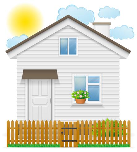 small country house with a wooden fence vector illustration