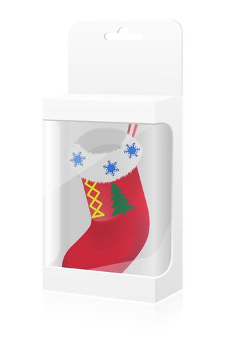 new year packing box with with sock vector illustration