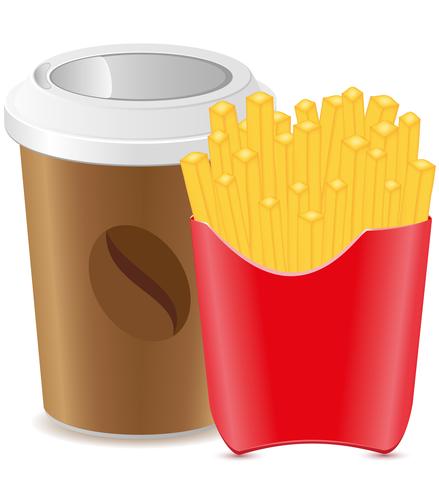 paper cup with coffee and fries potato vector