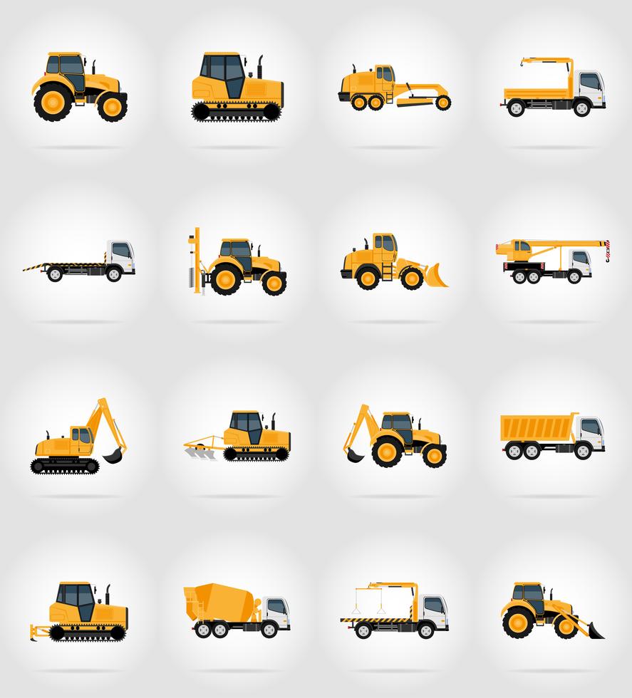 automobile transport for repair and construction flat icons vector illustration