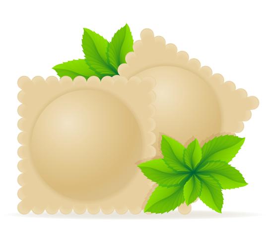 dumplings ravioli of dough with a filling and greens vector illustration