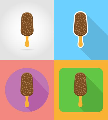 Iconos planos de comida rápida de helados con la ilustración de vector de sombra