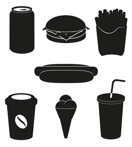 conjunto de iconos de ilustración de vector de silueta de comida rápida negro