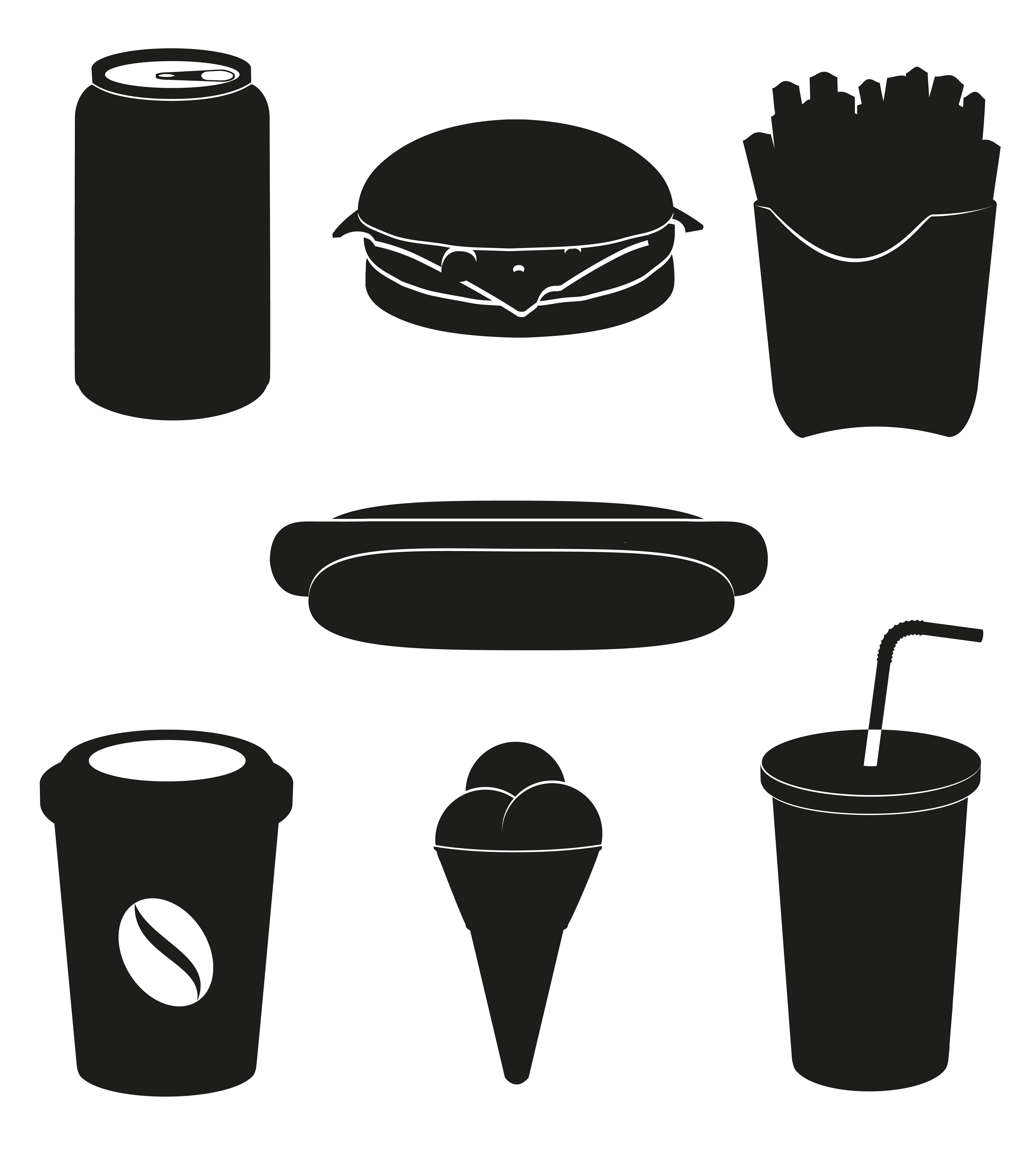 set icons of fast food black silhouette vector 