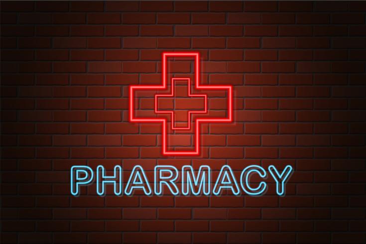 glowing neon signboard pharmacy vector illustration