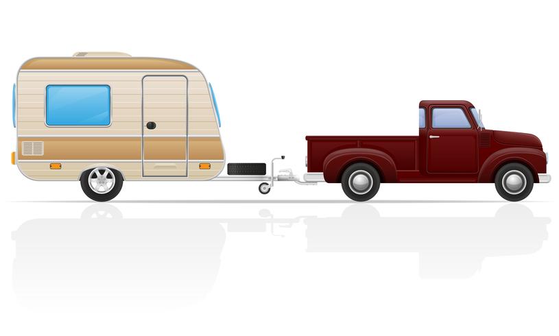 old retro car pickup with trailer vector illustration