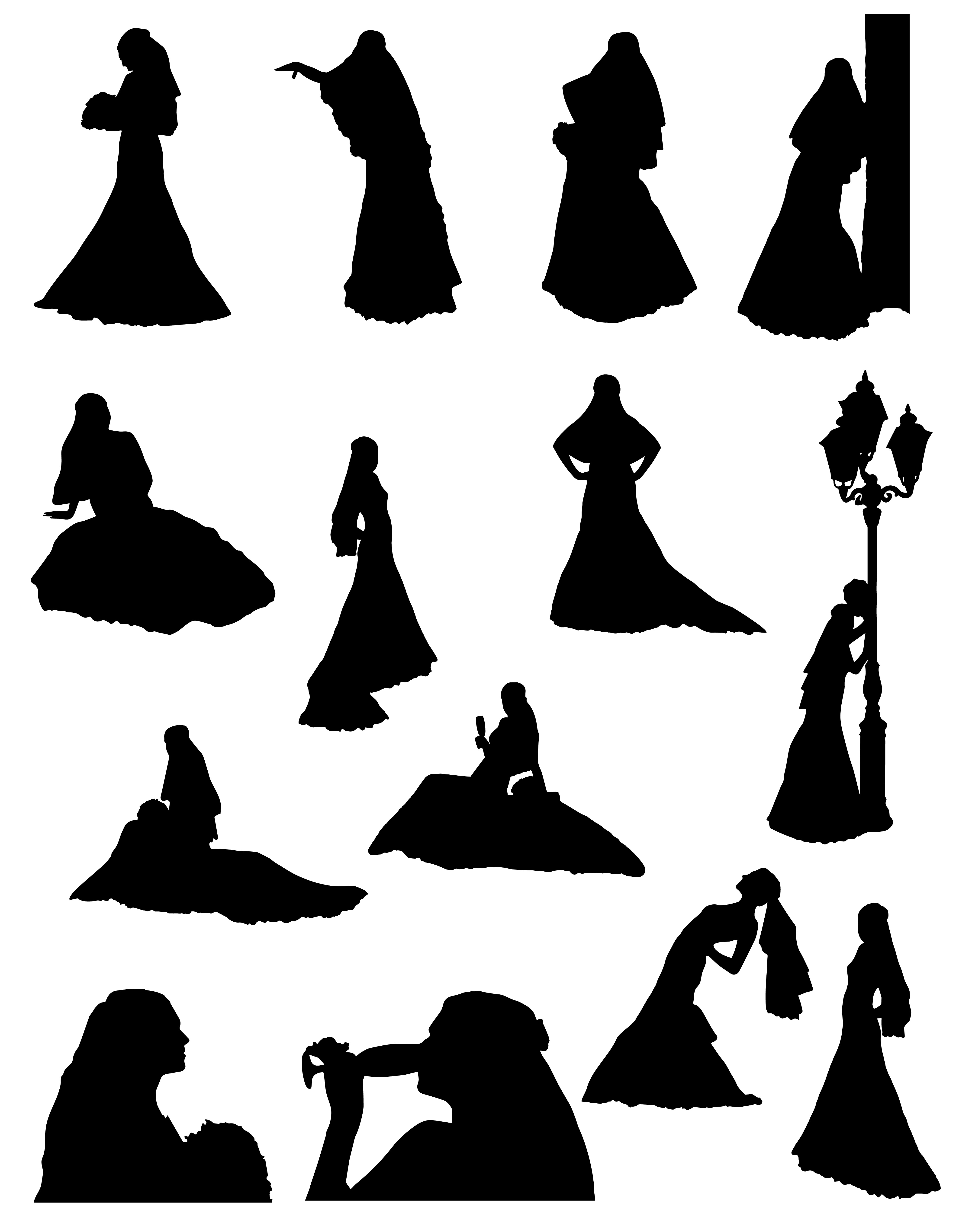 bride realistic silhouette set icons vector illustration 510878