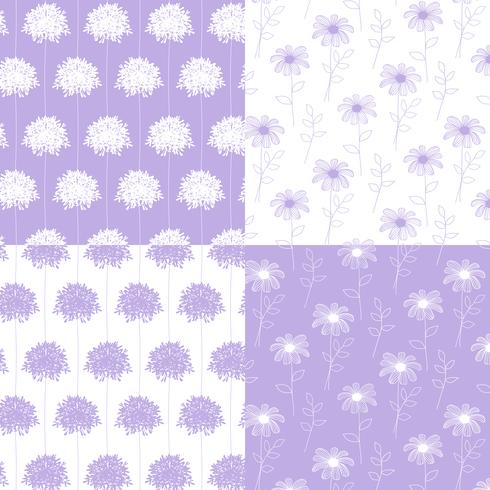 Blanco y lavanda mano dibujado motivos florales botánicos vector