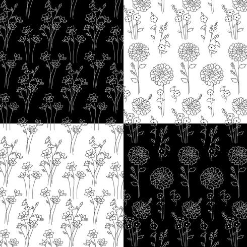 black and white hand drawn botanical patterns vector