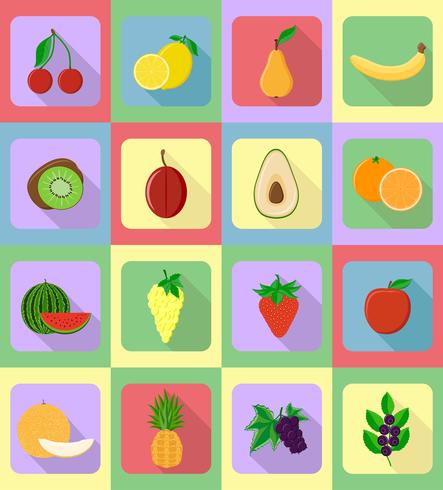 Frutas planas iconos con la ilustración de vector de sombra