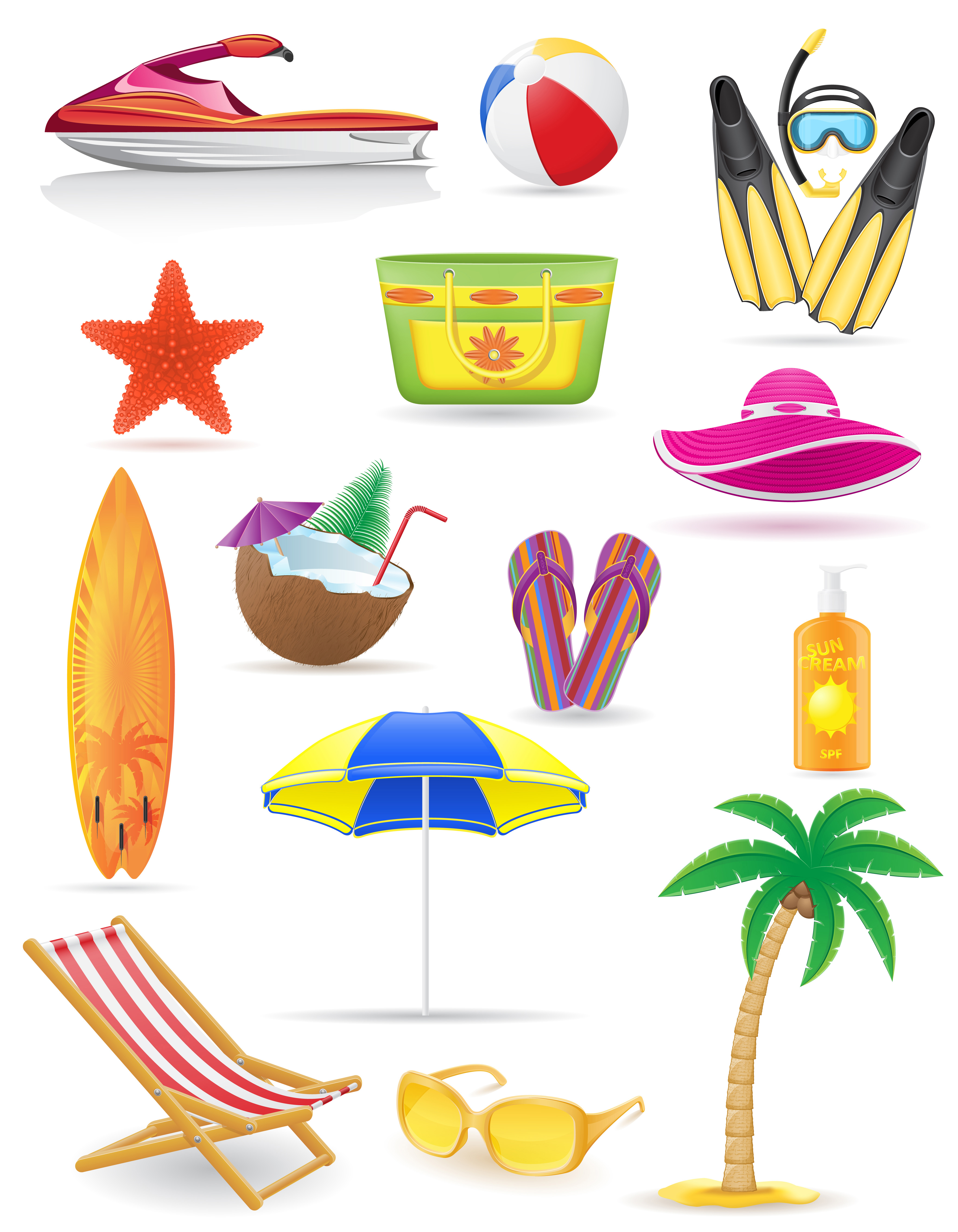 set of beach icons vector illustration 511083 Vector Art at Vecteezy