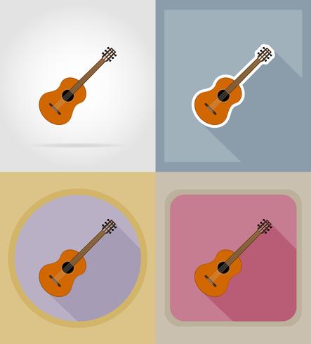 Iconos planos de guitarra acústica vector illustration