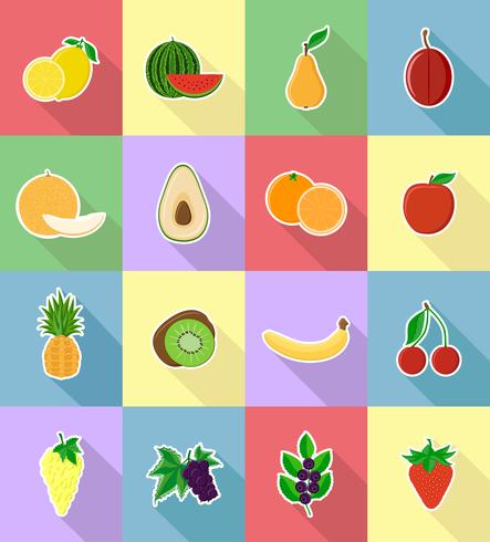 Frutas planas iconos con la ilustración de vector de sombra