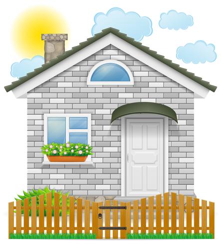 small country house with a wooden fence vector illustration