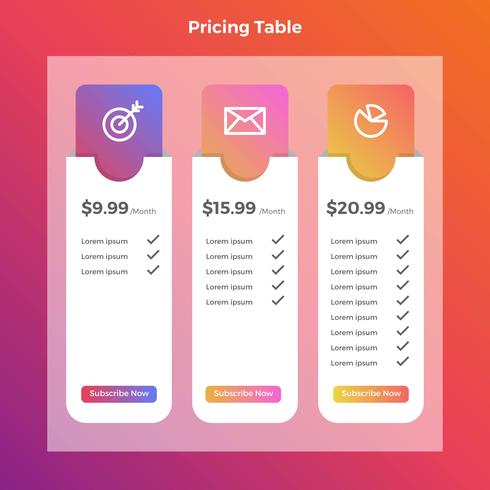 Flat Pricing Table vector