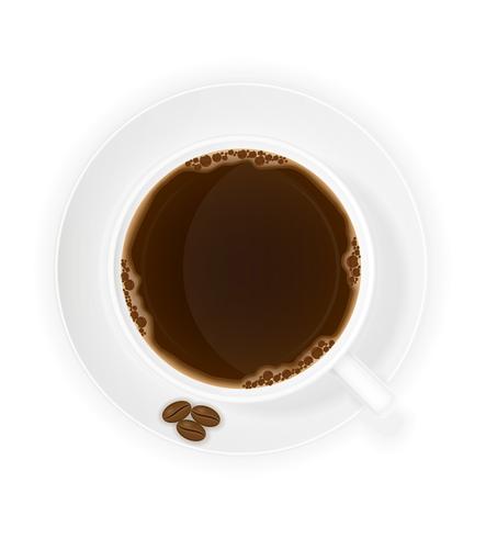 Taza de café y granos vista superior vector ilustración