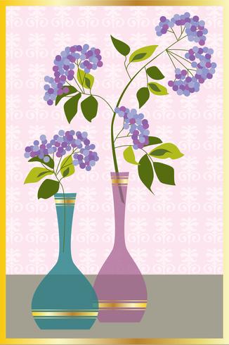 Colocación de gráficos vectoriales flores púrpuras en floreros vector