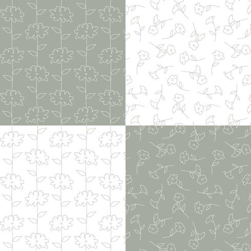 patrones florales botánicos grises y blancos vector