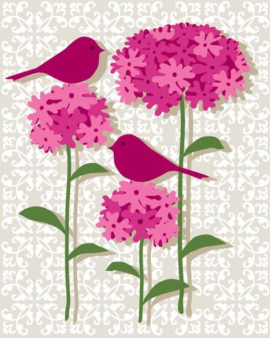 pink botanical vector graphic placement with birds