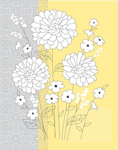 Gráfico de vector floral gris amarillo colocación