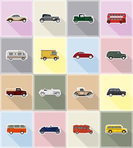 viejo transporte retro iconos planos vector illustration