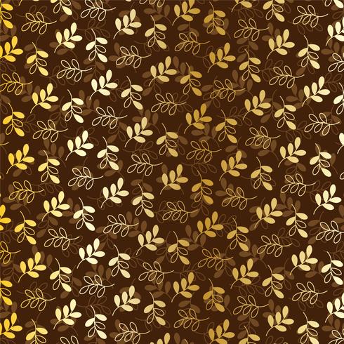 metallic gold  leaves pattern  on brown vector