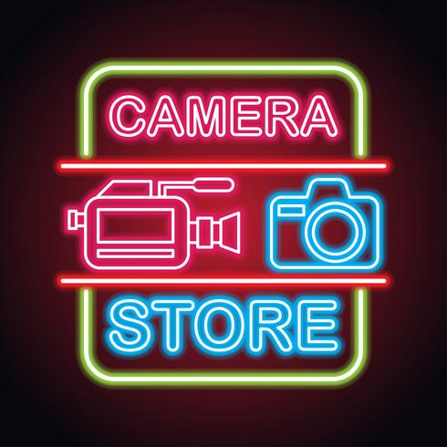 camera equipment with neon sign effect for camera store vector