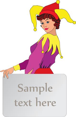 Joker girl with playing card, frame for text vector