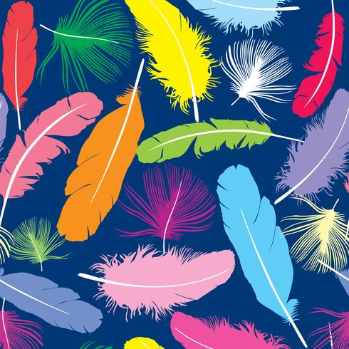 Feather pattern. Birds feathers on blue background. vector