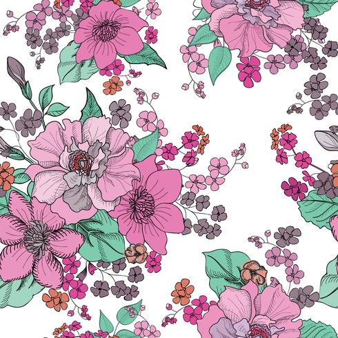 Fondo floral sin fisuras Patrón de flores. vector