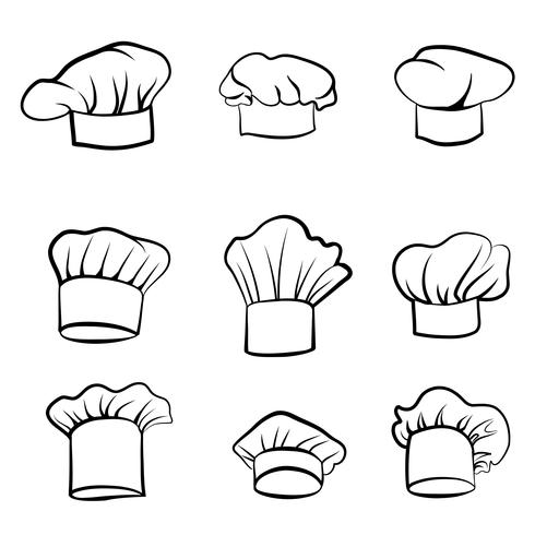 Cook hat. Drawn hat chef cook. Hat chef-cooker set. Cuisine signs vector