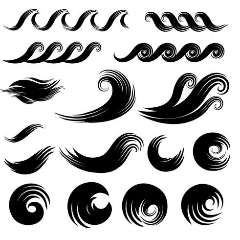 Wave element design collection. Swirl water splash sign silhouette vector