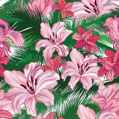 Floral seamless pattern. Tropical fowers. Jungle style background vector