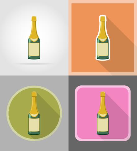 botella de champagne iconos planos vector illustration