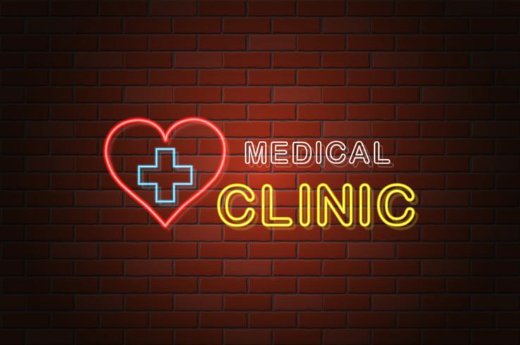 glowing neon signboard medical clinic vector illustration