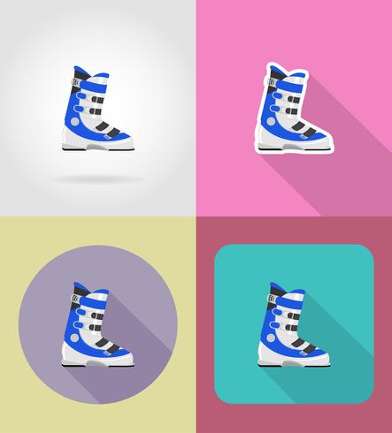 Botas de esquí iconos planos vector illustration