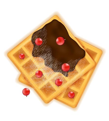 Gofre belga con postre dulce de chocolate para la ilustración de vector de desayuno