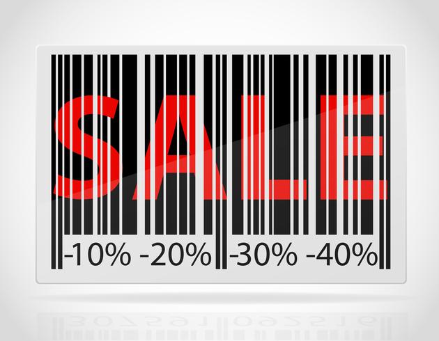 barcode with the word sale and discounts as percentage vector illustration