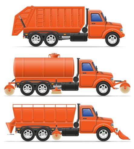 cargo trucks municipal cleaning services vector illustration